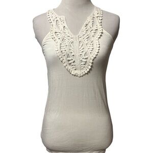 Buckle brand off white racerback tank with crocheted lace trim, new